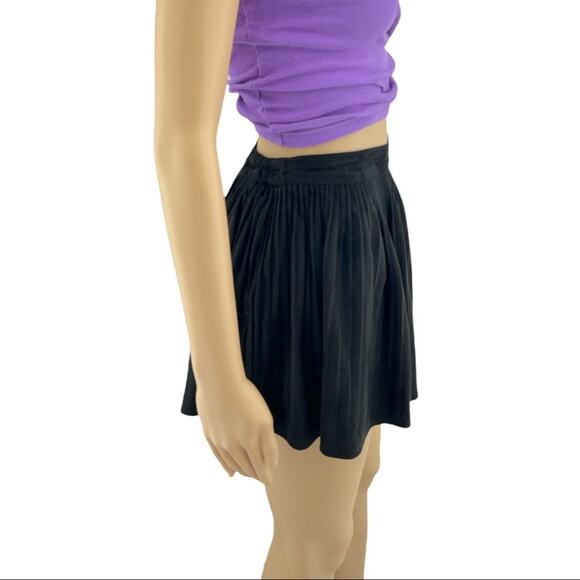 JBCH XS Y2K Black Microfiber Faux Suede Micropleated Micro Mini Skort Skirt - Picture 2 of 7
